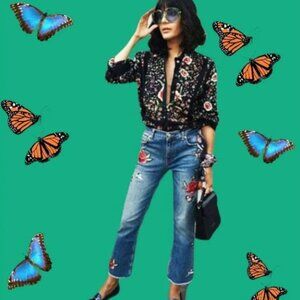 Who What Wear Embroidered Frayed Hem Crop Jeans Size 14